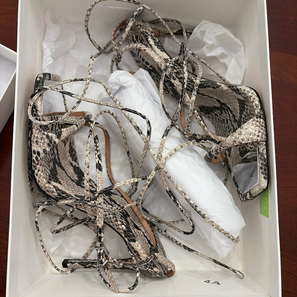 Animal print lace up leather heel